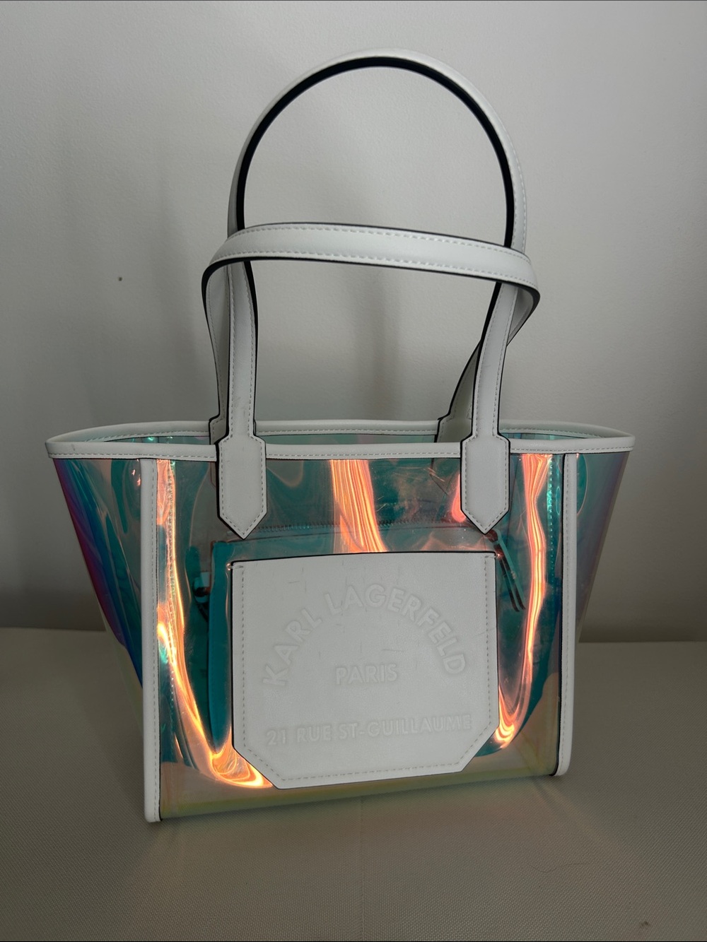 Karl Lagerfeld Iridescent Tote with White Trim